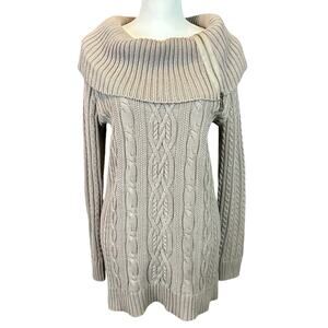 Jeanne Pierre Cotton Sweater Women Sz Small Brown Cable Knit Zip Cowl Neck Tunic